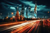The beauty of Moscow Russia by night abstract style