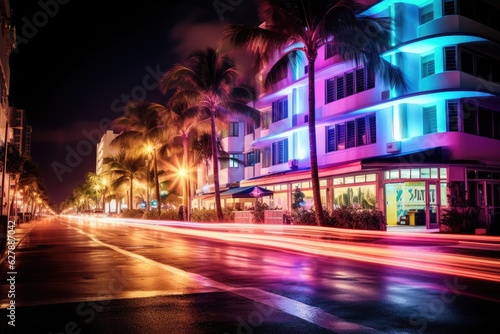 The beauty of Miami Beach Ocean Drive by night abstract © 4kclips