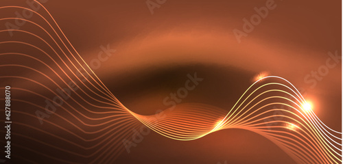 Shiny glowing neon wave. Neon light or laser show, electric impulse, power lines, techno quantum energy impulse, magic glowing dynamic lines