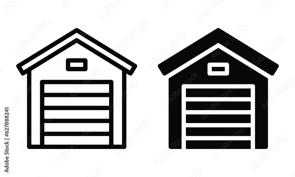 Garage icon with outline and glyph style. Garage icon with outline and glyph style.