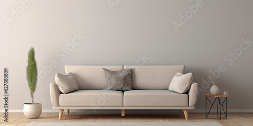 Modern interior. Light living room. Generative AI © LeitnerR