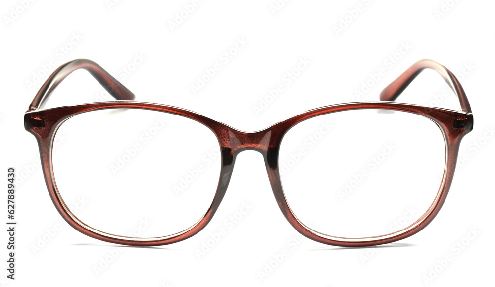 Stylish glasses with brown frame isolated on white Stylish glasses with brown frame isolated on white