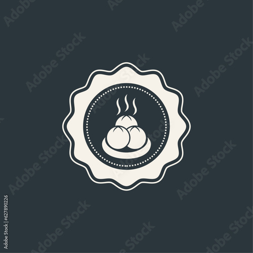 Circular Badge Logo of Meatball, Bakso Indonesian Street Food Vector Design Concept.