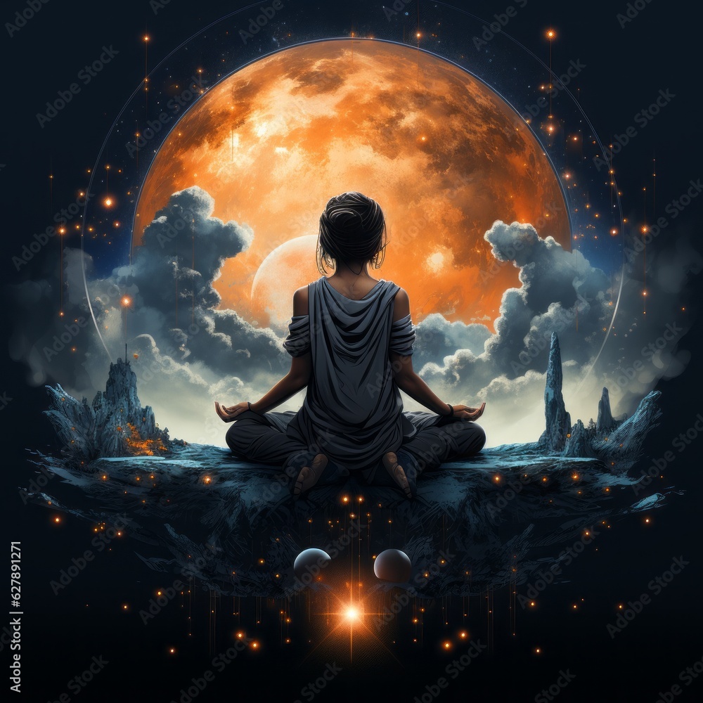A person meditating with a beautiful spiritual setting. Generative AI. A person meditating with a beautiful spiritual setting. Generative AI.