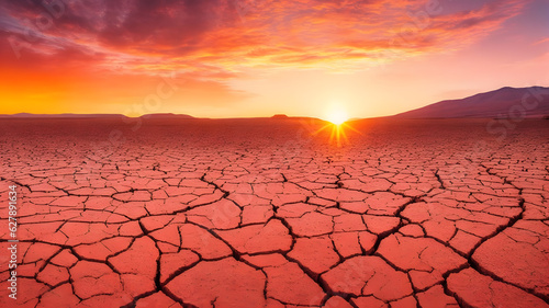 砂漠のひび割れた土壌、 地球温暖化、干ばつ｜Desert cracked soil. global warming. drought. Generative AI