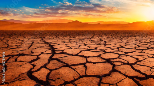 砂漠のひび割れた土壌、 地球温暖化、干ばつ｜Desert cracked soil. global warming. drought. Generative AI