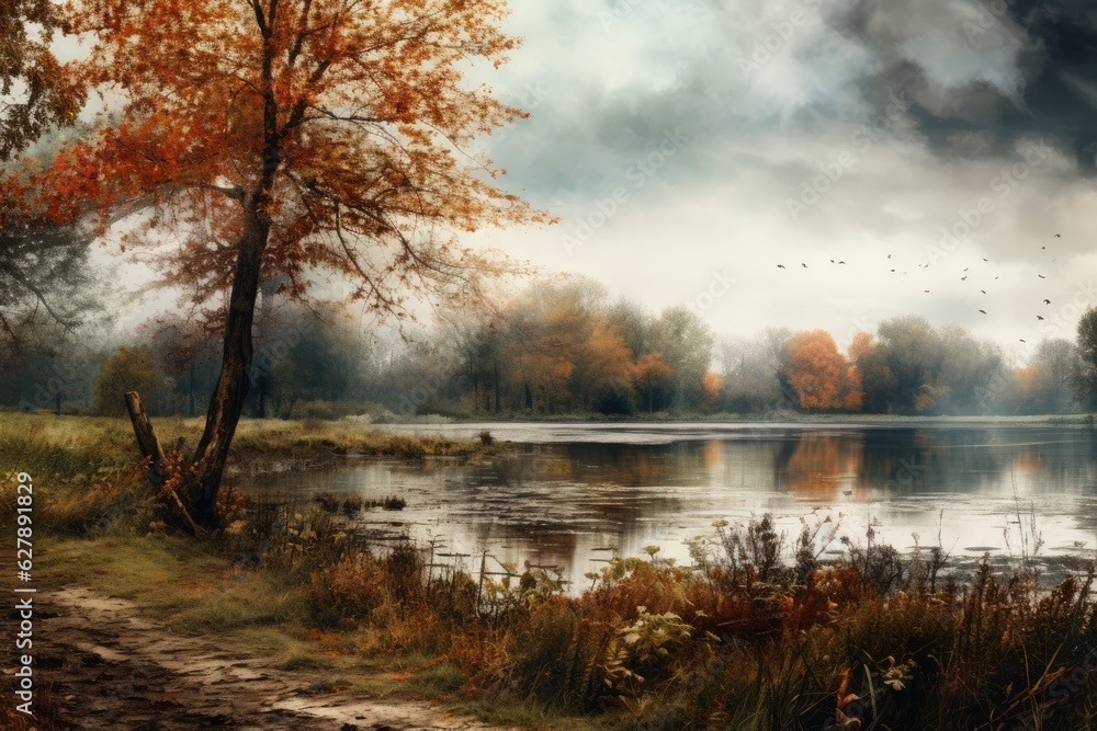 autumn landscape illustration. ai generative