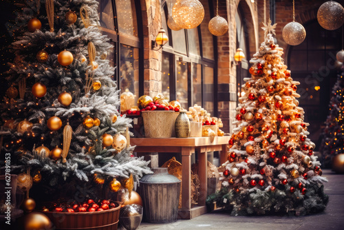 Christmas decoration tree in the shop, winter street market Fototapet