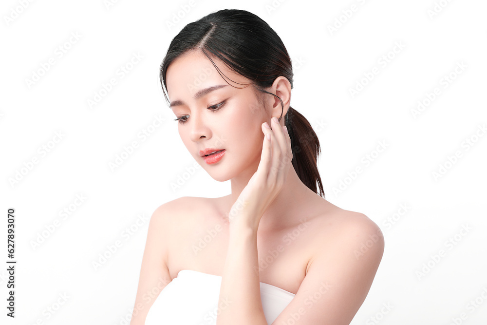Beautiful young asian woman with clean fresh skin on white background, Face care, Facial treatment, Cosmetology, beauty and spa, Asian women portrait. Beautiful young asian woman with clean fresh skin on white background, Face care, Facial treatment, Cosmetology, beauty and spa, Asian women portrait.