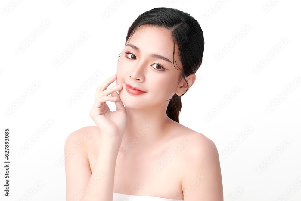 Beautiful young asian woman with clean fresh skin on white background, Face care, Facial treatment, Cosmetology, beauty and spa, Asian women portrait.