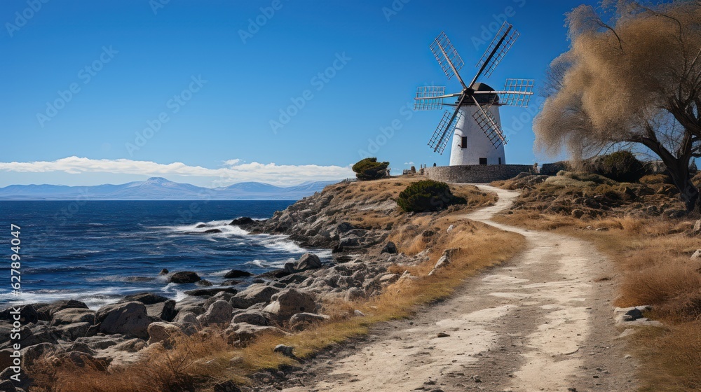 Windmills by the Sea: A Coastal Serenade, generative ai