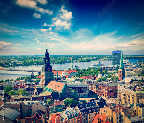 Aerial view of Riga center from St. Peter's Church, Riga, Latvia