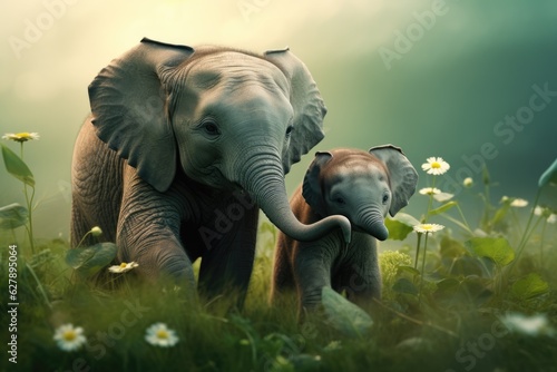 two cute little baby elephants. ai generative