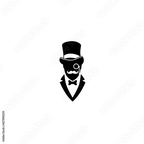 Man suit mustache top hat tuxedo monocle