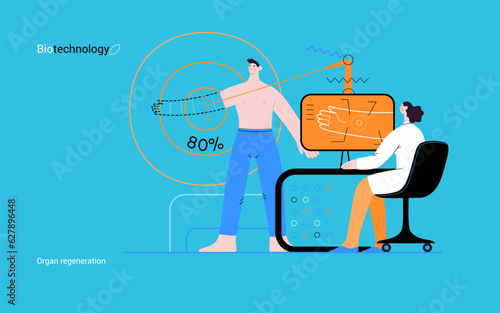 Bio Technology, Organ regeneration -modern flat vector concept illustration of a hand regenerating, futuristic technology. Metaphor of regenerative medicine and the body's ability to self-repair