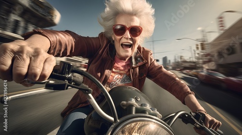 grandma on a thrilling motorcycle ride in the middle of the desert road route 66