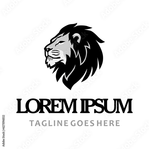 Wise Lion head vector illustration template. Lion logo clipart. Can be used for labels, banners, or advertisements. Isolated on white background.