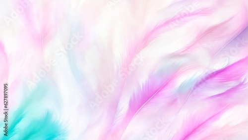 An abstract background of pretty pink and cyan-colored feathers. Modern concept soft fur illustration