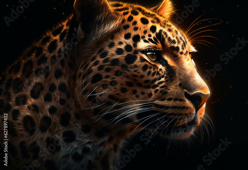 a leopard on the wilderness  in the style of realistic depiction of light  light gold and orange