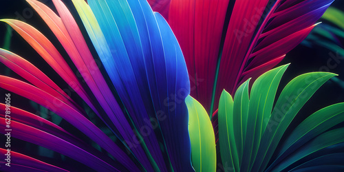 A colorful palm leaves.as background. Generative AI