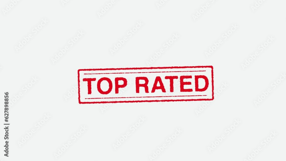 Close Up Real Hand Stamping Top Rated Stamp on White Background Close Up Real Hand Stamping Top Rated Stamp on White Background
