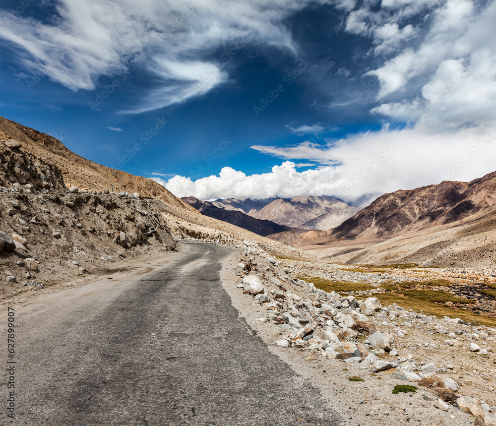 Scenic road in Himalayas near Khardung-La pass. Ladakh, India Scenic road in Himalayas near Khardung-La pass. Ladakh, India
