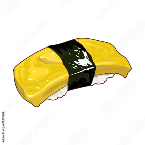 Sweet omelet sushi,Isolated of omelet  sushi on white background,Japanese food vector drawing illustration,Restaurant top menu, Tamago Sushi, popular Japanese dish,Authentic Asian food