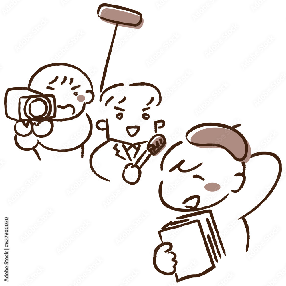 Fototapeta premium 制作者にインタビューをする取材陣のイラスト