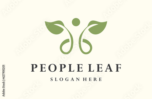 People leaf logo icon design template flat vector illustration