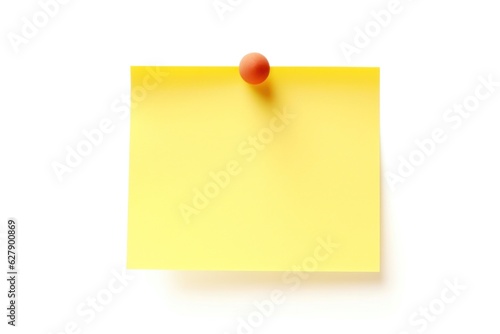 Yellow sticky post note with pin isolated on white background.