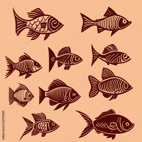 Vintage hand drawn fishes collection.