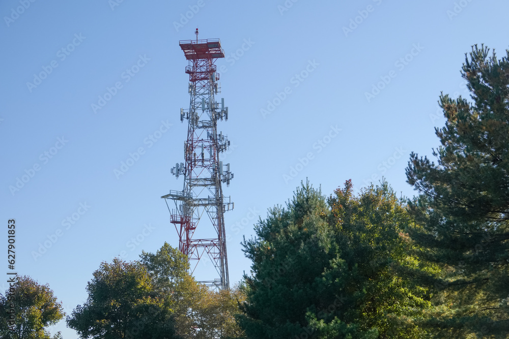 Mobile phone communication antenna tower with the blue sky, Telecommunication tower