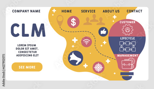 CLM - Customer Lifecycle Management acronym. business concept background. vector illustration concept with keywords and icons. lettering illustration with icons for web banner, flyer, landing photo