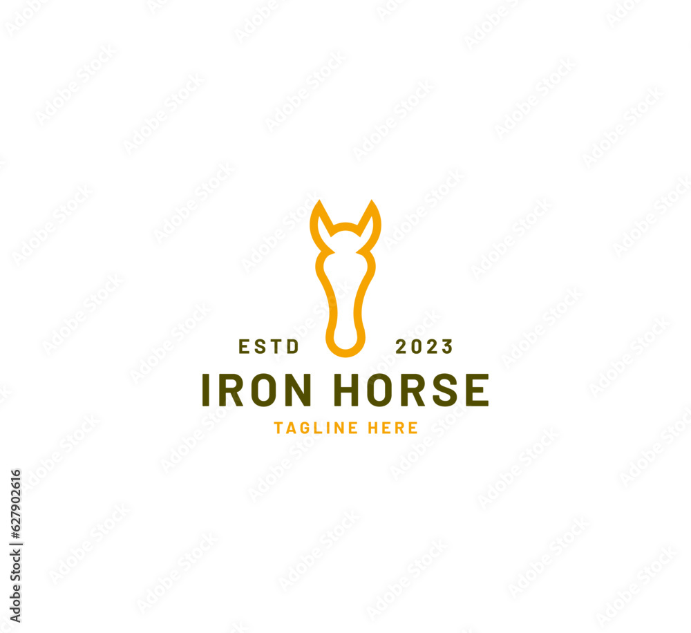 Iron horse line art logo design vector