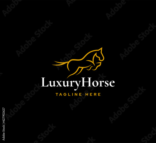 jumper logo, with cursive logotype and horse jumping vector