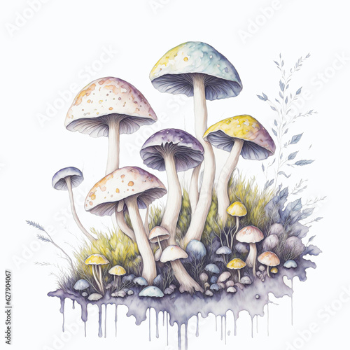watercolor style artistic style mushrooms