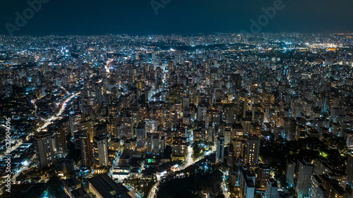 areal view of the city at night