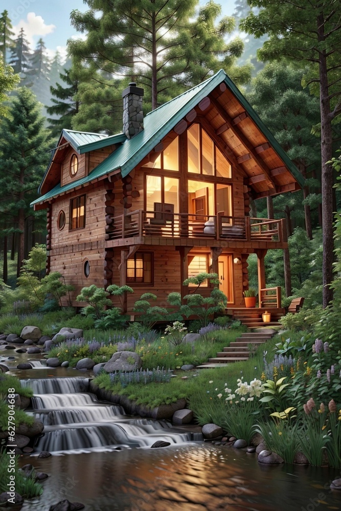 3D_Animation_Style_Tranquil_cabin_nestled_in_lush_forest_a_ser_0-0000 3D_Animation_Style_Tranquil_cabin_nestled_in_lush_forest_a_ser_0-0000