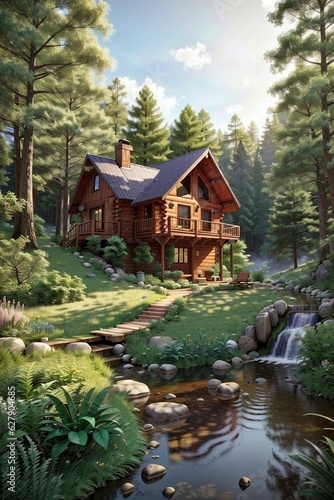 3D_Animation_Style_Tranquil_cabin_nestled_in_lush_forest_a_ser_1-0000