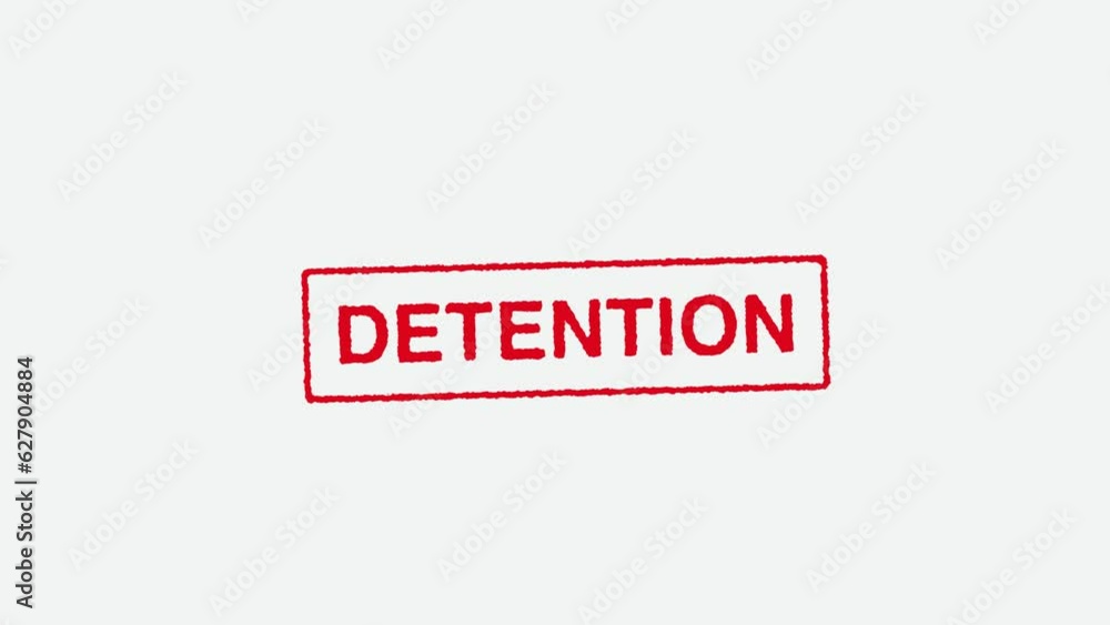 Real Hand Stamping Detention Stamp on White Background