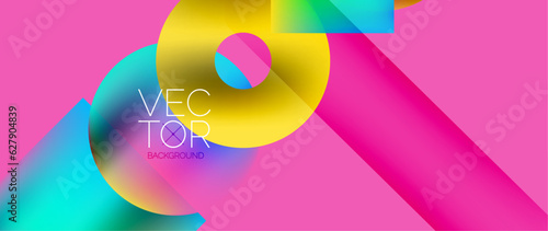 Squares and circles design. Fluid color gradients with metallic effects. Serene synergy of shapes, merging squares and circles into harmonious, captivating design