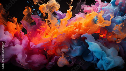Fantastic abstract image of colorful ink dancing in the water. Generative AI.