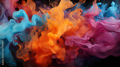 Fantastic abstract image of colorful ink dancing in the water. Generative AI.