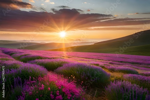 lavender field at sunrise Generative AI © Muqeet 