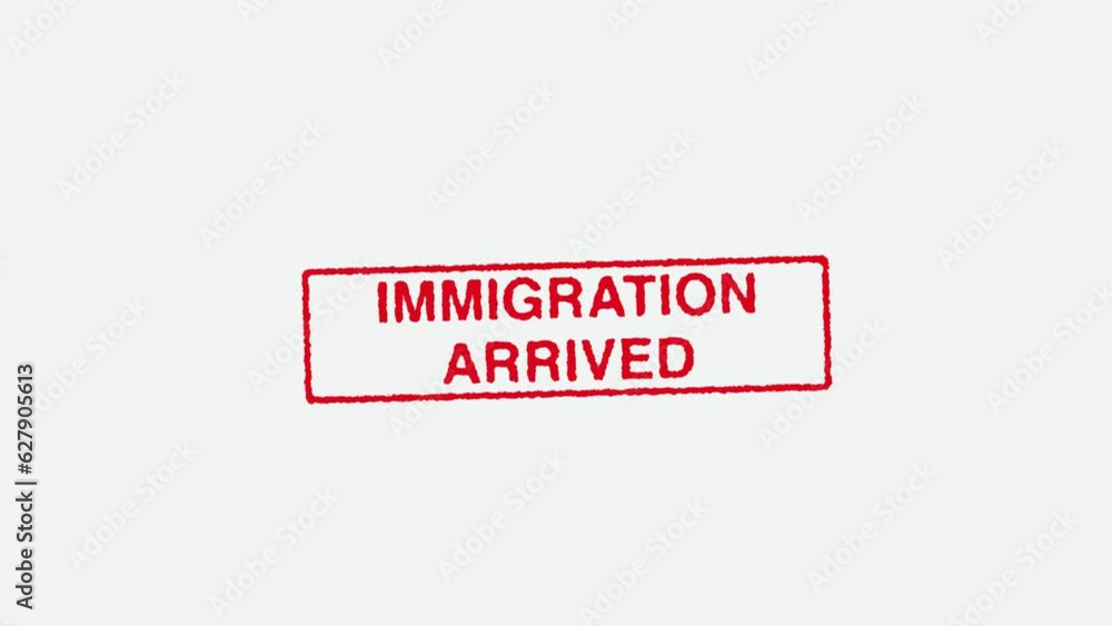 Real Hand Stamping Immigration Arrived Stamp on White Background Real Hand Stamping Immigration Arrived Stamp on White Background