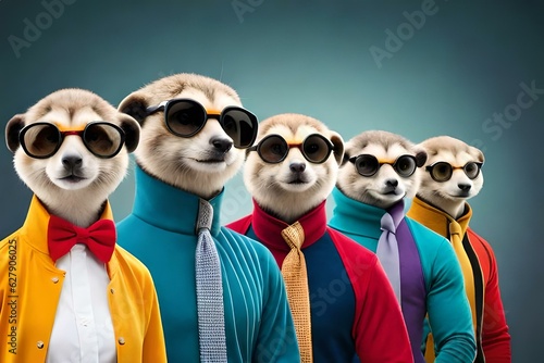 animal concept. Meerkat in a group generated by AI tool