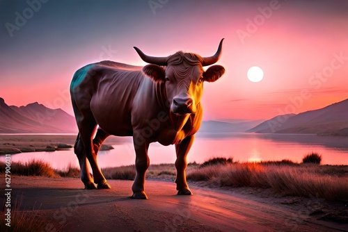 Bull on the beach generated by AI tool