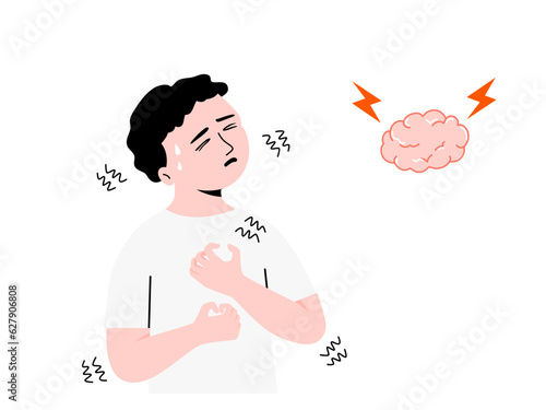 Isolated of a child boy with epilepsy seizure and brain injury, flat vector epilepsy illustration.	