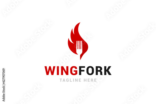 Wing fork food logo design vector illustration fit for restaurant logo, catering, food brand logo template.