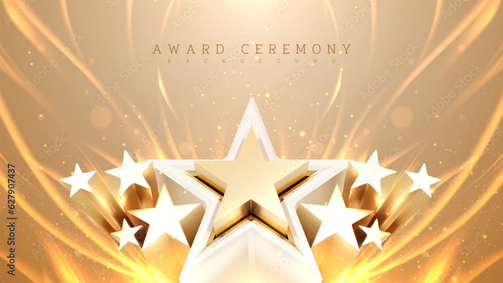 3d elegant golden star element with fire effect and glitter light ...